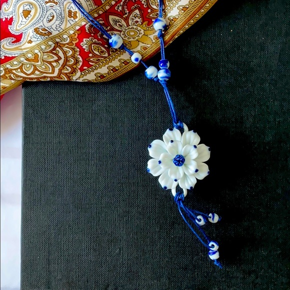 Ceramic Bead Charm Leaf Necklace BOHO Cord - Picture 5 of 9